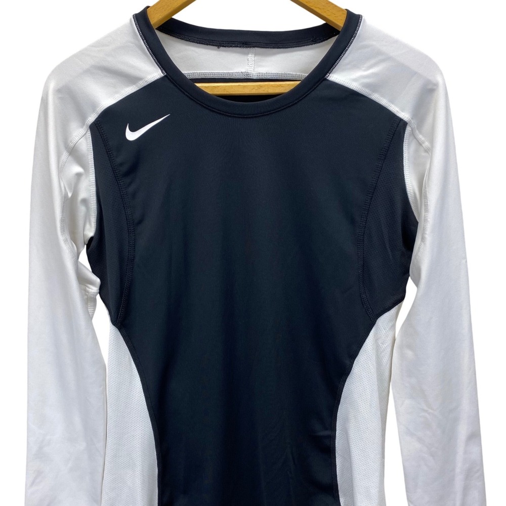 Nike Dri Fit Long Sleeve Athletic Shirt Women Size M Black White Mesh‎ Running